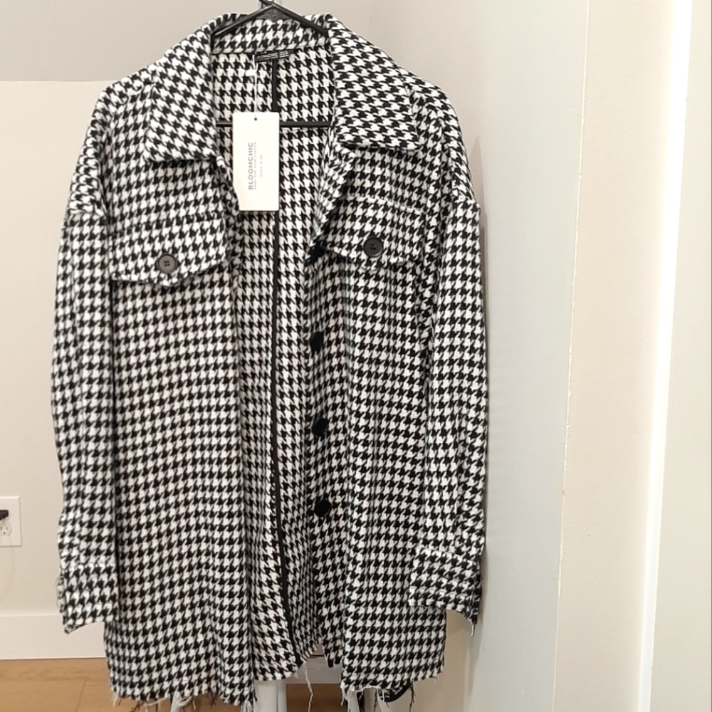 BloomChic Black & White Houndstooth Blazer Jacket